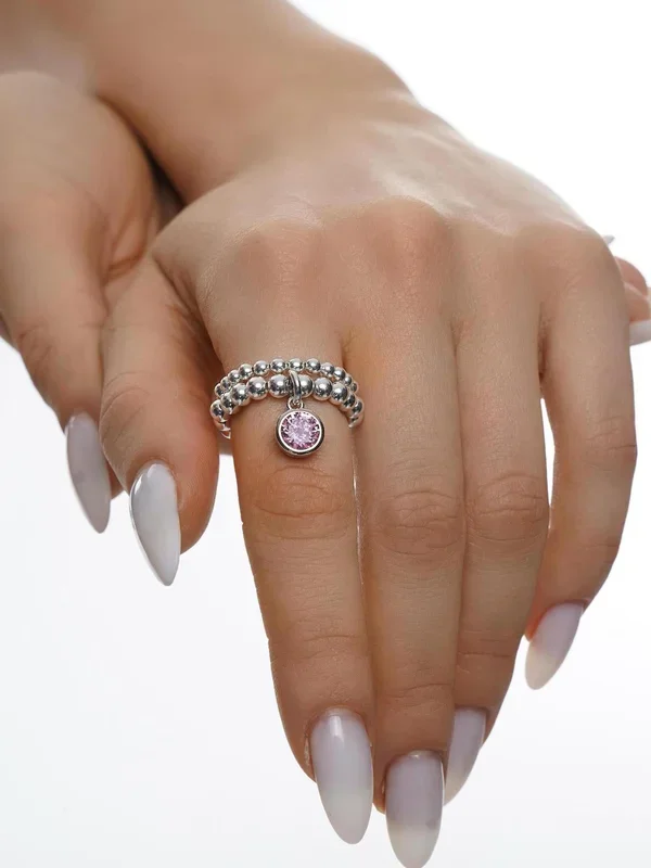 925 Sterling Silver Stretch CZ Birthstone Charm Ring, Women’s Rings, Charm Rings