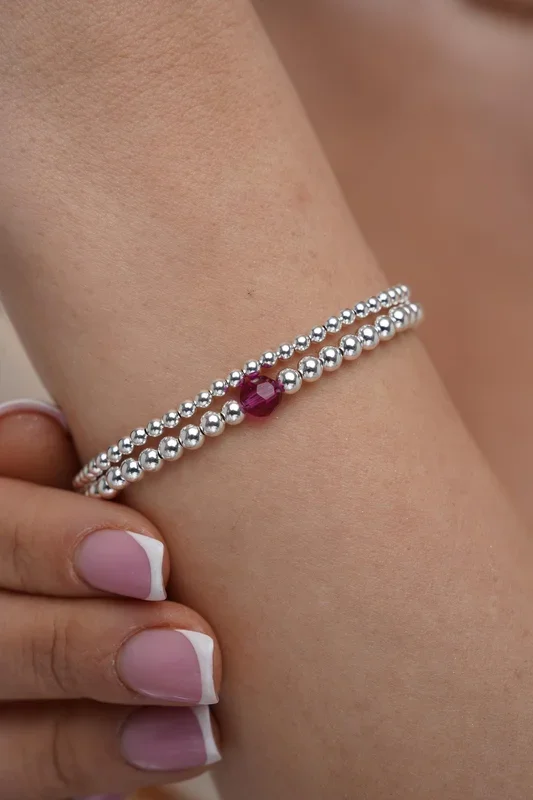 925 Sterling Silver Swarovski Birthstone Bead Bracelets, Sterling Silver Stretch Bracelet, Birthstone Bracelet, Stacked Bracelets