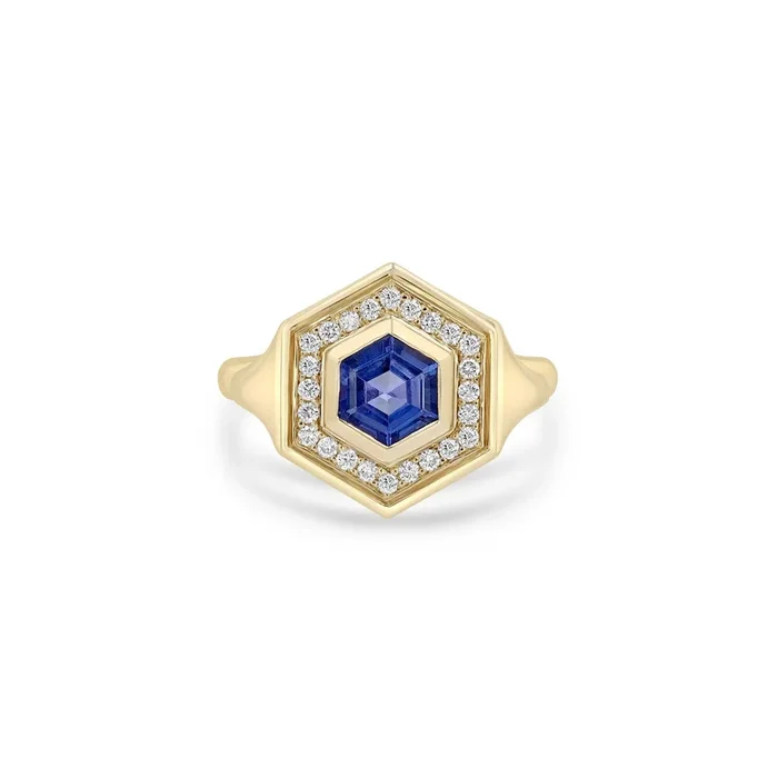 .94 ctw Tanzanite & Pavé Hexagon Signet Ring