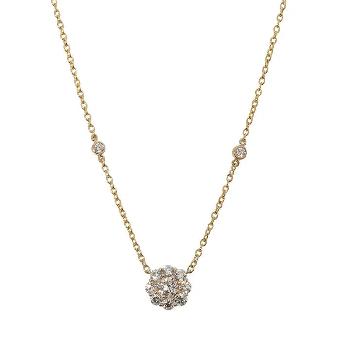 .97ctw Diamond Cluster Pendant 14K Yellow Gold Necklace