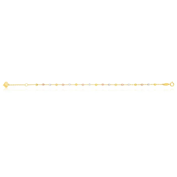 9ct Gold Three Tone Beads 17cm Bracelet With 2cm Extension