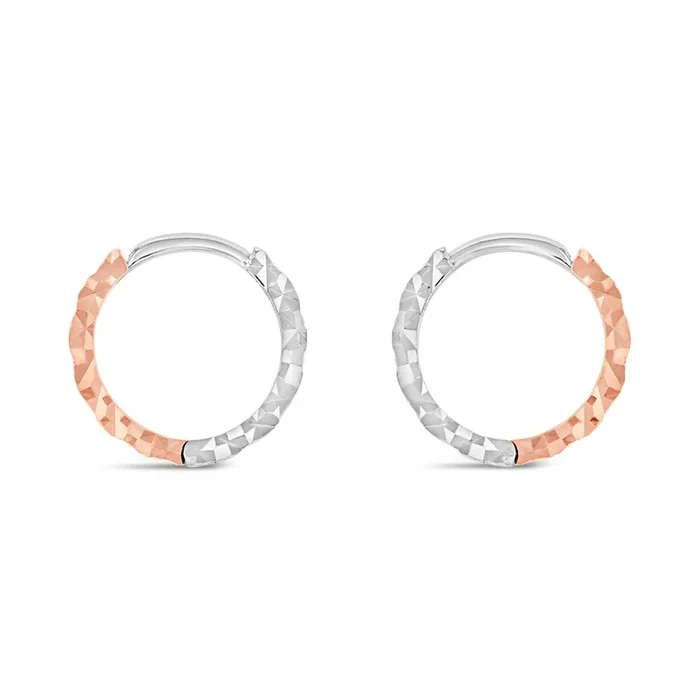 9ct Rose And White Gold Two Toned Patterned Hoop Earrings