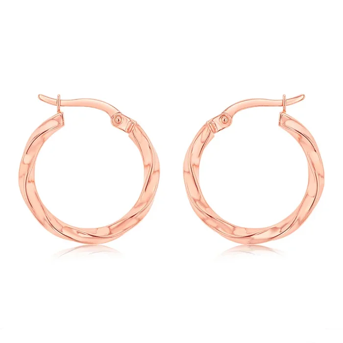 9ct Rose Gold Silverfilled Double Side Diamond Cut Hoop Earrings