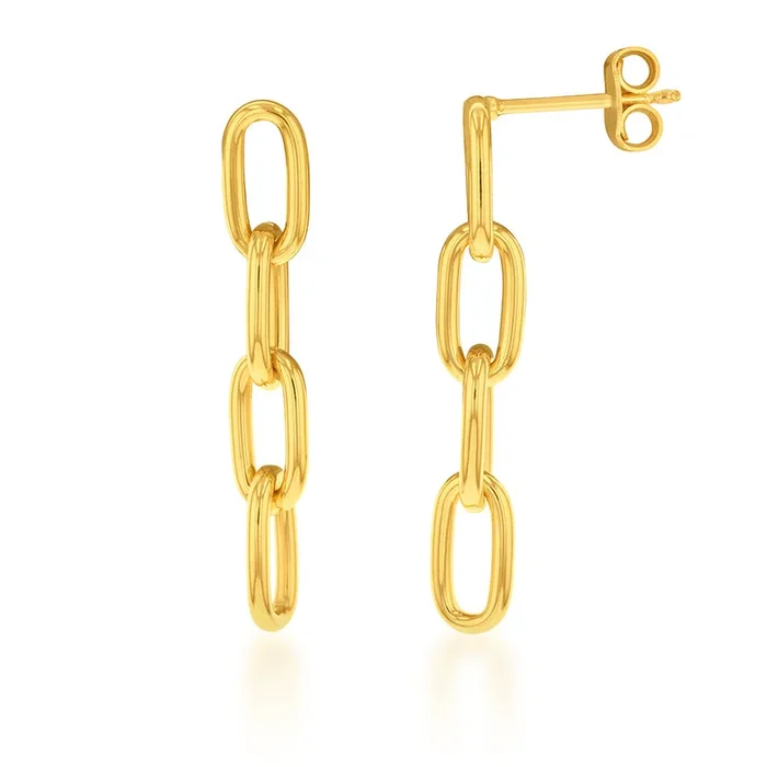 9ct Silverfilled Yellow Gold Paperclip Link Drop Earrings