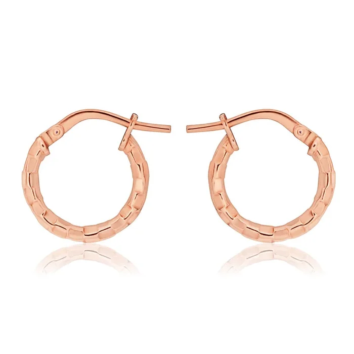 9ct Stunning Rose Gold Silver Filled Fancy Diamond Cut Hoop Earrings