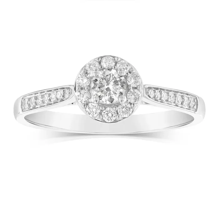 9ct White Gold 0.30 Carat Diamond Halo Solitaire Ring