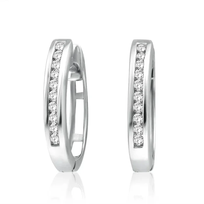 9ct White Gold 1/5 Carat Diamond Hoop Earrings