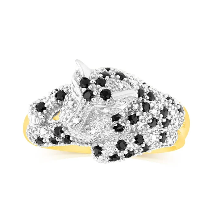 9ct Yellow Gold 0.82Ct Sapphire & 20 Diamond Men’s Ring