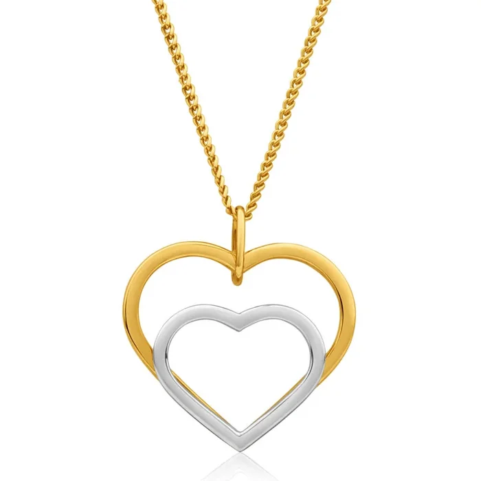 9ct Yellow Gold & White Gold Double Heart Pendant – Small Heart in White