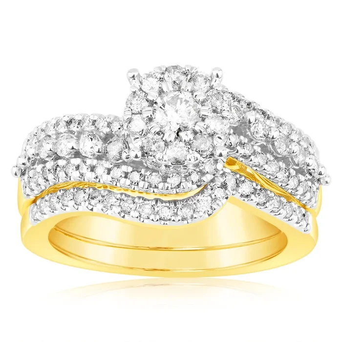 9ct Yellow Gold 1.1 Carat Diamond Bridal Ring Set