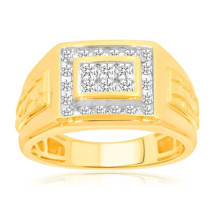 9ct Yellow Gold 1/2 Carat Diamond Ring Set With 24 Brilliant Cut Diamonds