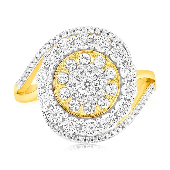 9ct Yellow Gold 1/4 Carat Diamond Ring with 85 Round Brilliant Cut Diamonds