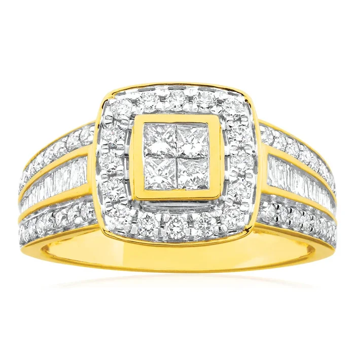 9ct Yellow Gold 1 Carat Diamond Ring Set with 76 Stunning Diamonds