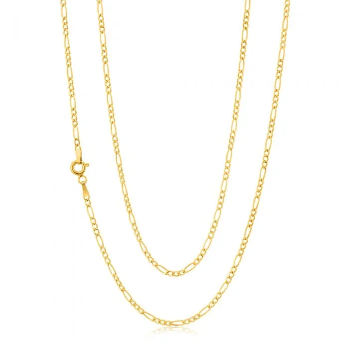 9ct Yellow Gold 3:1 Figaro 50cm Chain 50Gauge 9Y