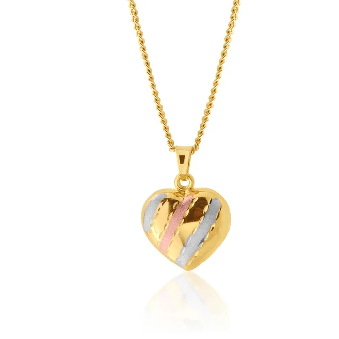 9ct Yellow Gold and White Stripe Heart Pendant