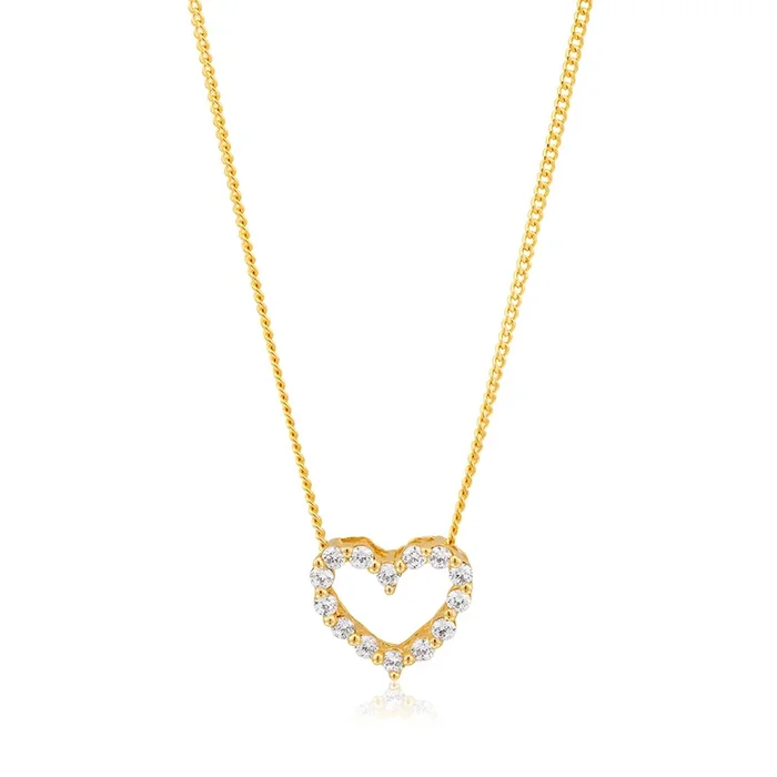 9ct Yellow Gold Cubic Zirconia Open Heart Pendant
