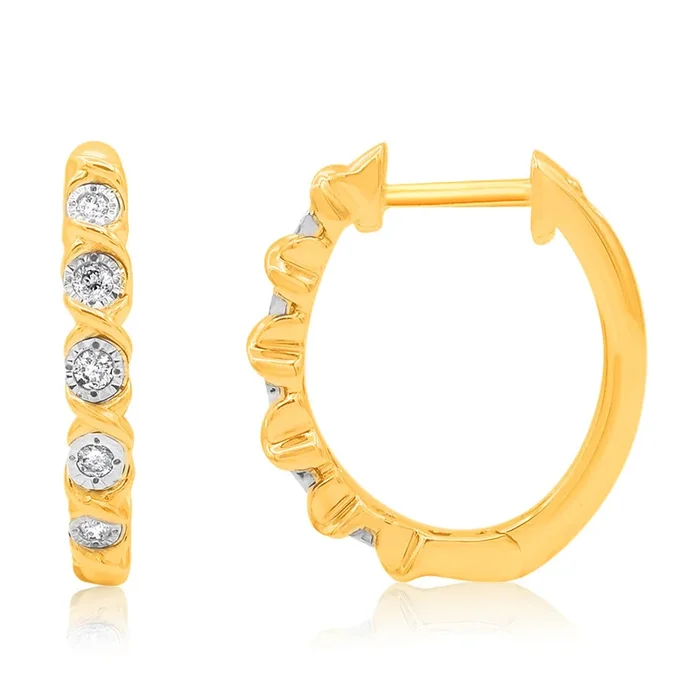 9ct Yellow Gold Diamond Hoop Earrings With 38 Brilliant Diamonds