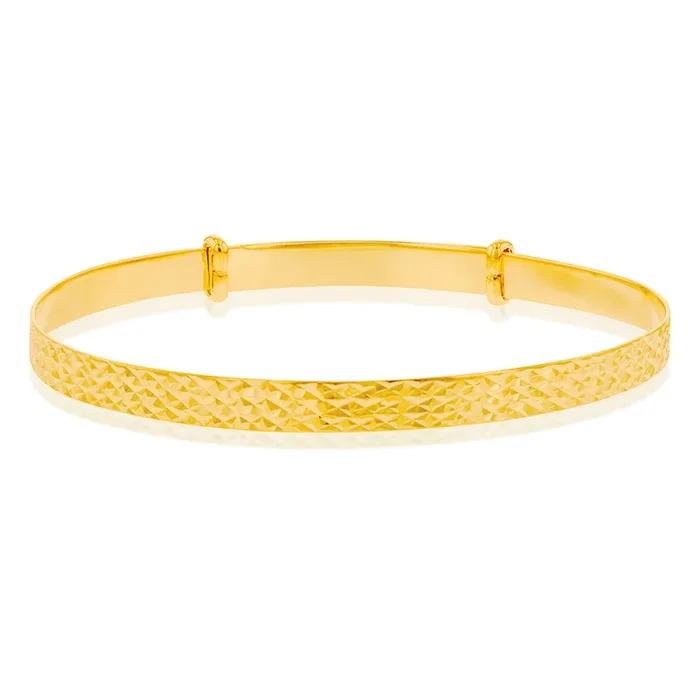 9ct Yellow Gold Expandable Diamond Cut Baby Bangle