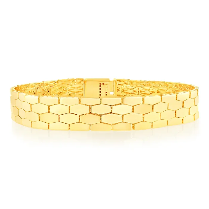9ct Yellow Gold Fancy Honeycomb 19.7cm Bracelet