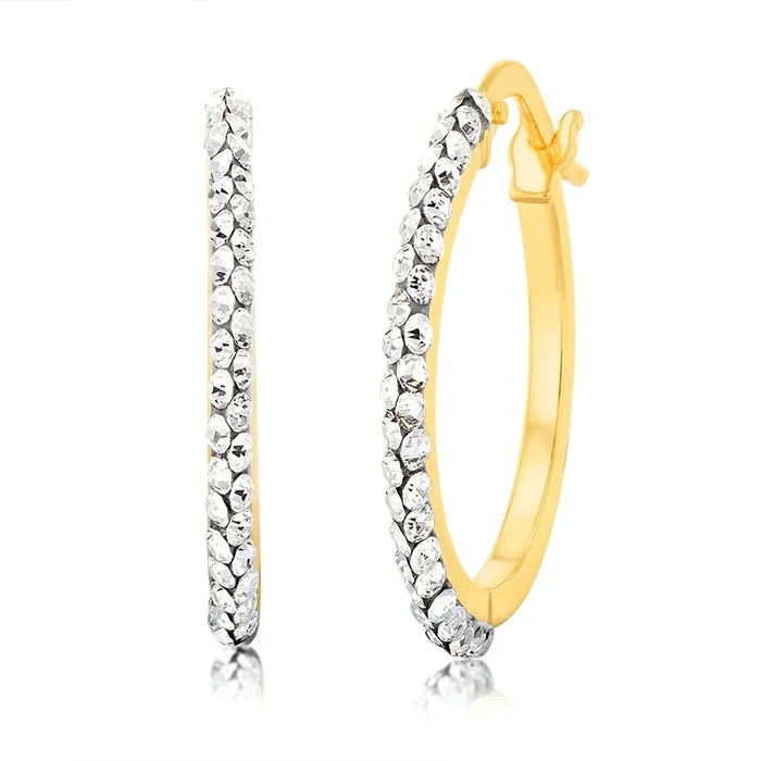 9ct Yellow Gold Filled 15mm Crystal Hoop Earrings