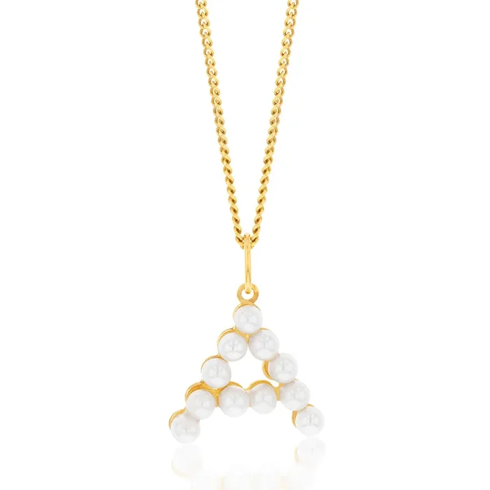 9ct Yellow Gold Fresh Water Pearl Mini Initial “A” Pendant