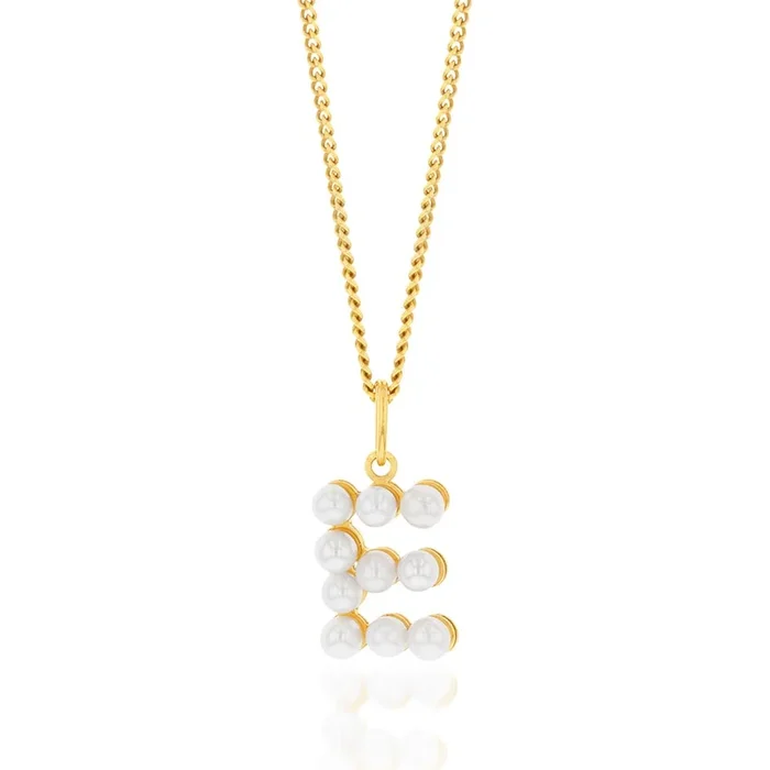 9ct Yellow Gold Fresh Water Pearl Mini Initial “E” Pendant