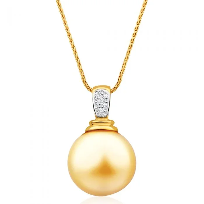 9ct Yellow Gold Golden South Sea Pearl & Diamond Pendant