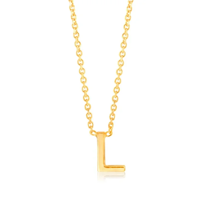 9ct Yellow Gold Initial “L” Pendant on 43cm Chain