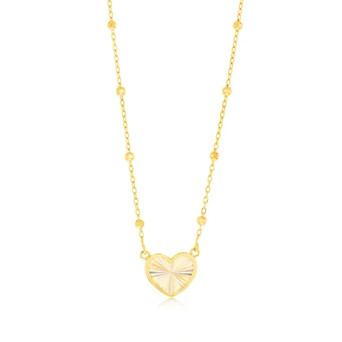 9ct Yellow Gold Rainbow Heart Pendant On Trace And Ball 43-46cm Chain
