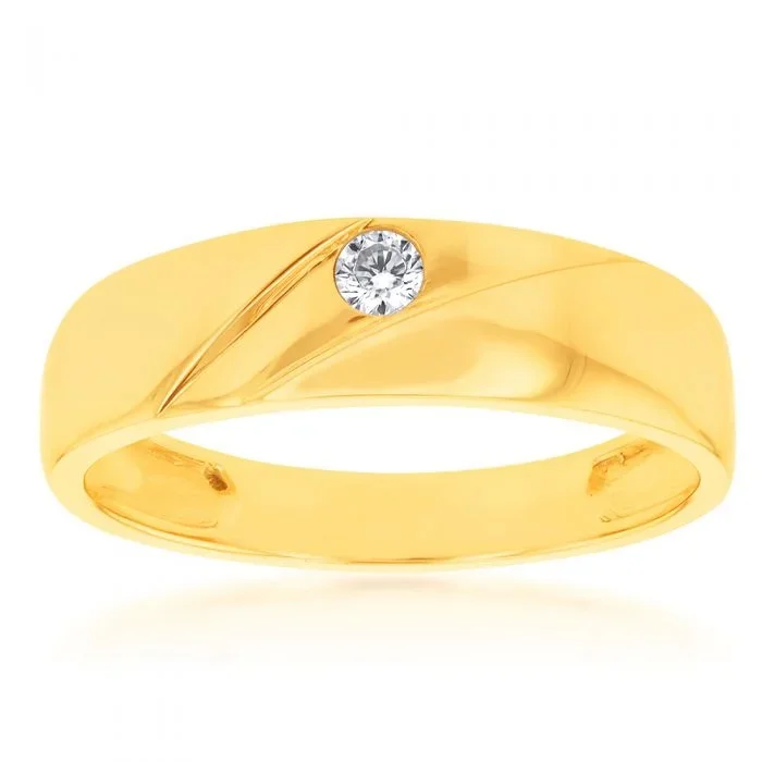 9ct Yellow Gold Round Cubic Zirconia Gents Ring