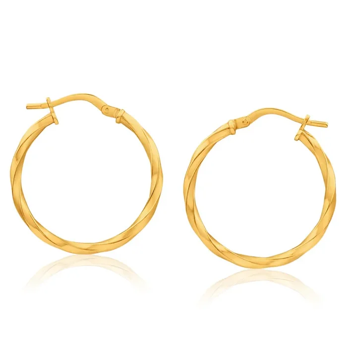 9ct Yellow Gold Silver Filled 20mm Hoop Earrings with twist pattern