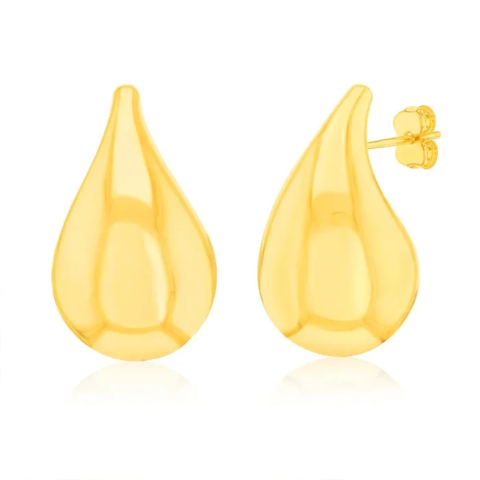 9ct Yellow Gold Silver-filled Polished Tear Drop Stud Earrings