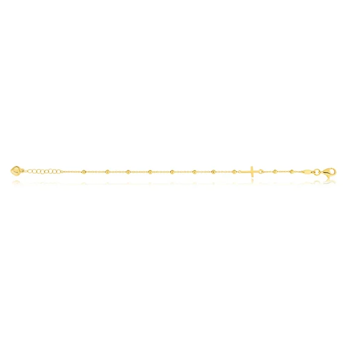 9ct Yellow Gold Silverfilled 19cm Cross & Beads Bracelet
