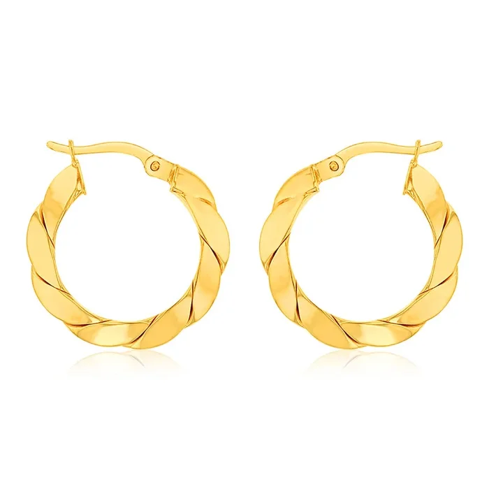 9ct Yellow Gold Silverfilled Chunky Twisted Hoop Earrings