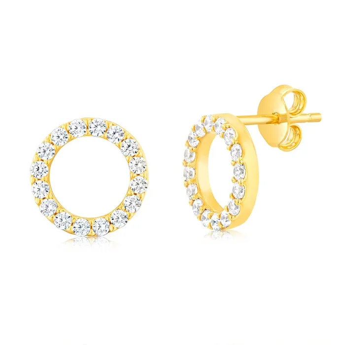 9ct Yellow Gold Silverfilled Cubic Zirconia Circle Of Life Stud Earrings