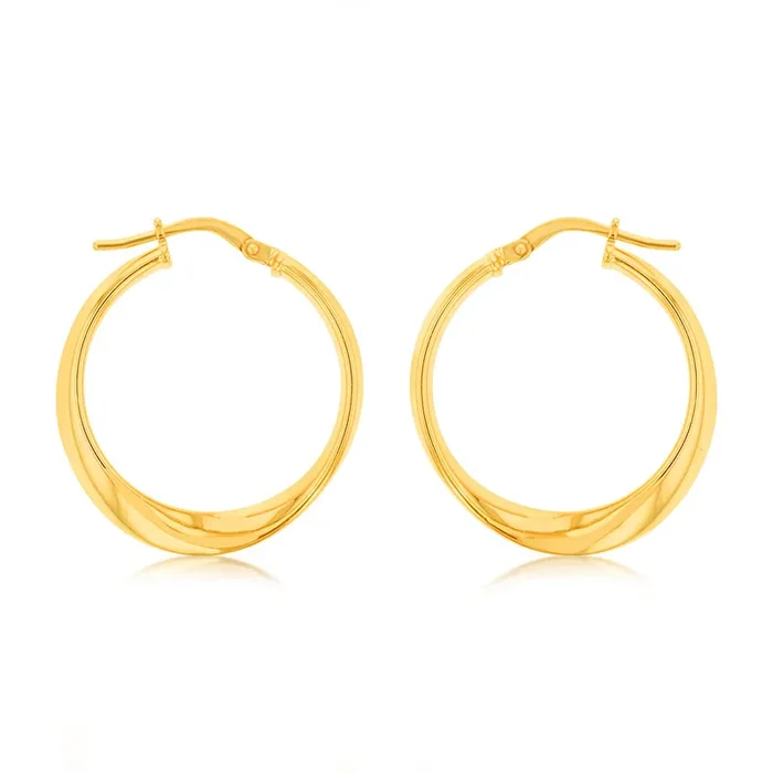 9ct Yellow Gold Silverfilled Fancy 20mm Hoop Earrings