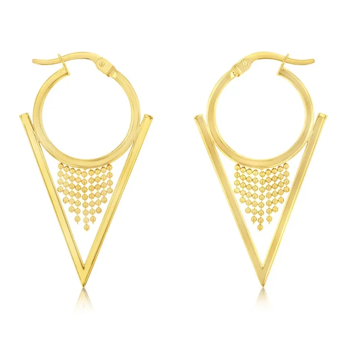 9ct Yellow Gold Silverfilled Fancy “V” Hoop Earrings
