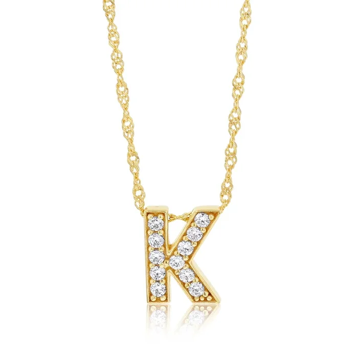 9ct Yellow Gold Silverfilled Initial Letter “K” Pendant On Chain