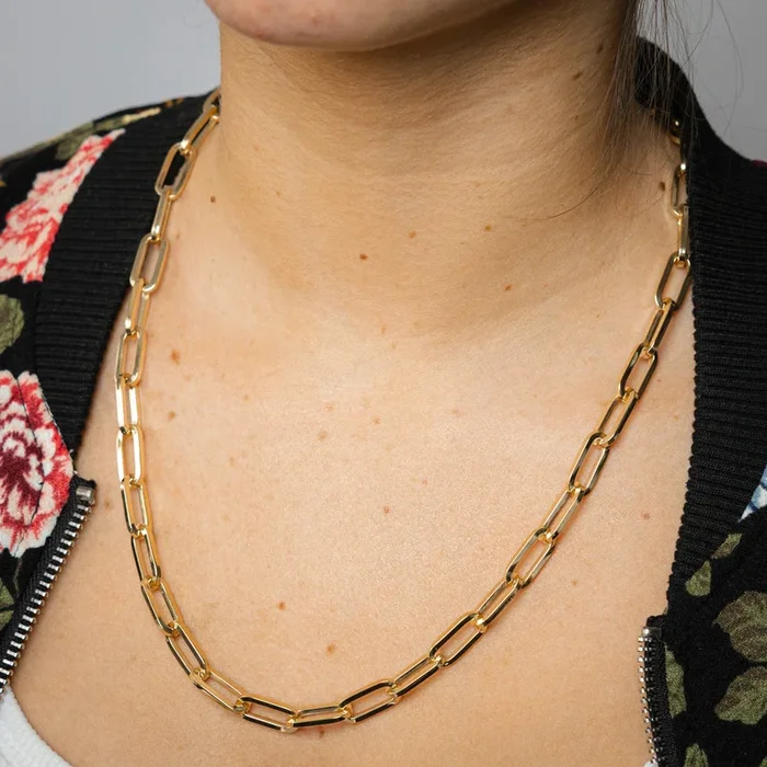9ct Yellow Gold Silverfilled Solid Paperclip 55cm Chain