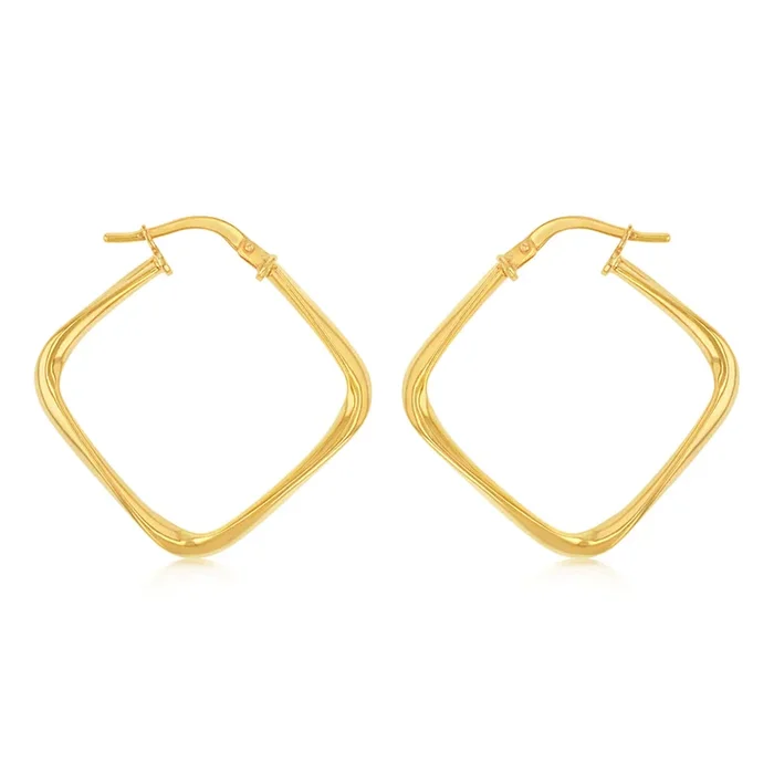 9ct Yellow Gold Silverfilled Square Hoop Earrings