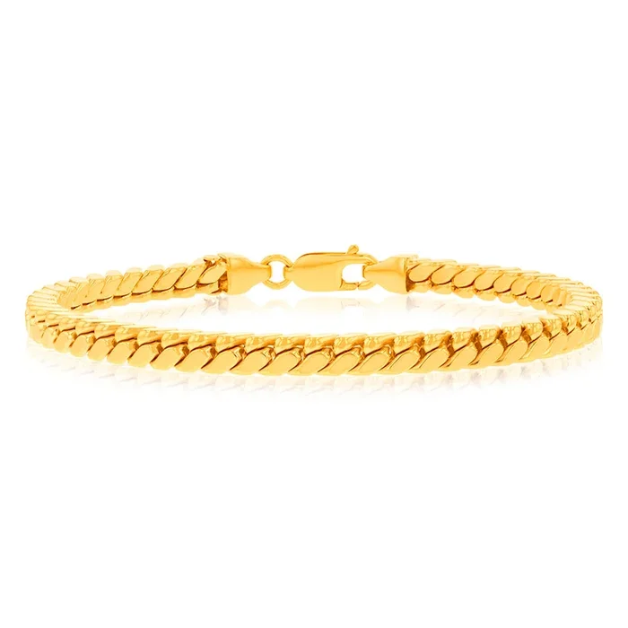 9ct Yellow Gold Silverfilled Square Snake 21cm Bracelet