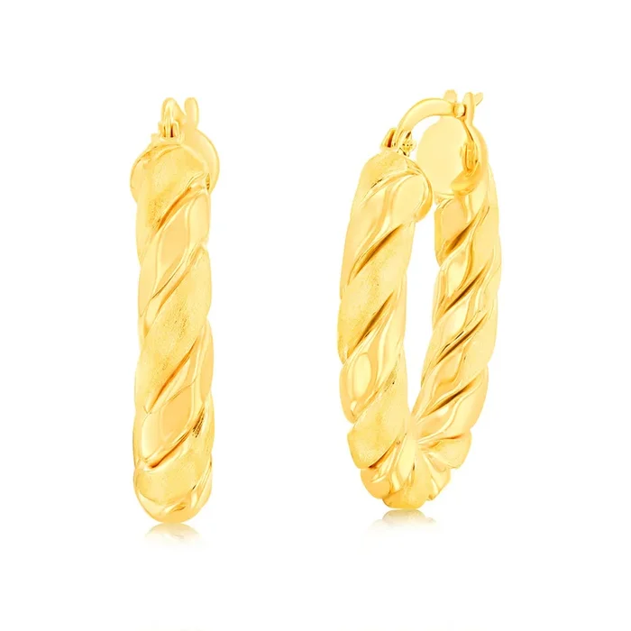 9ct Yellow Gold Twisted Oval Hoop Earrings