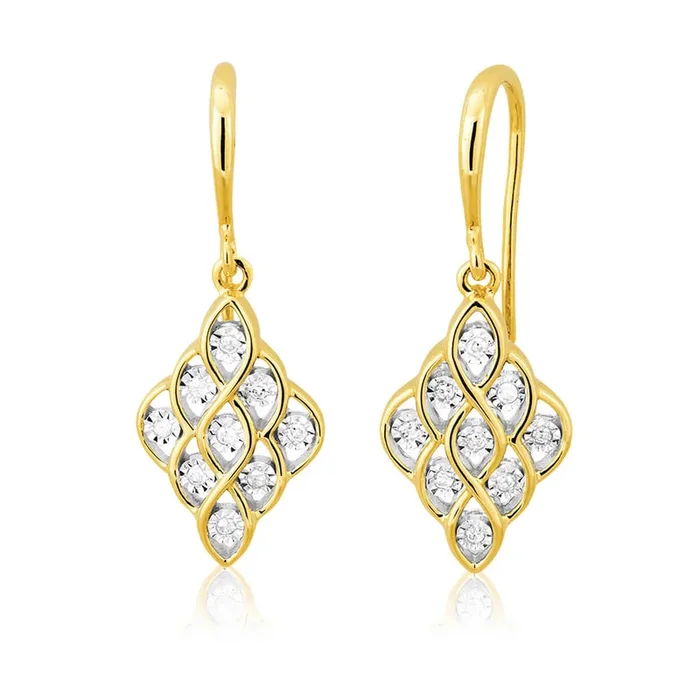 9ct Yellow Gold with 18 Splendid Diamond Earrings