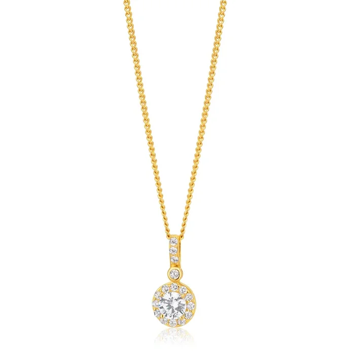9ct Yellow Gold Zirconia Round Drop Pendant