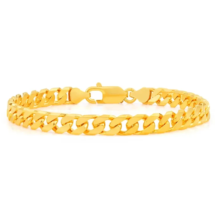 9ct Yellow Solid Gold Heavy Curb Flat Tight Bevelled 21cm Bracelet 250gauge
