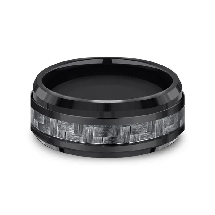9mm Black Titanium Carbon Fiber Inlay Wedding Band