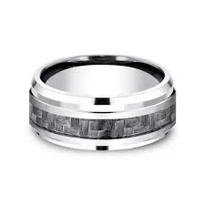 9mm Grey Cobalt Carbon Fiber Inlay Wedding Band