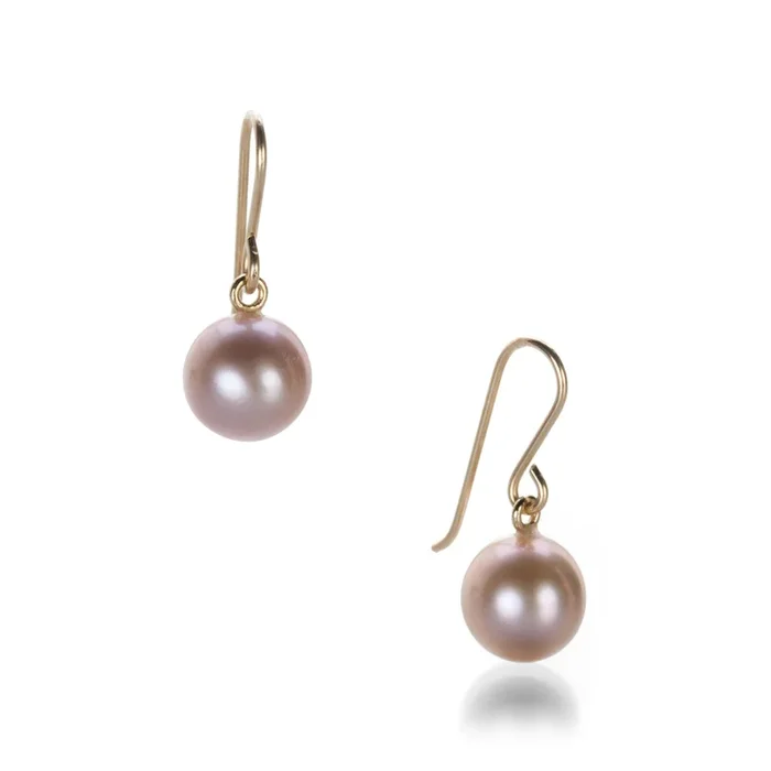 9mm Round Pink Pearl Earrings