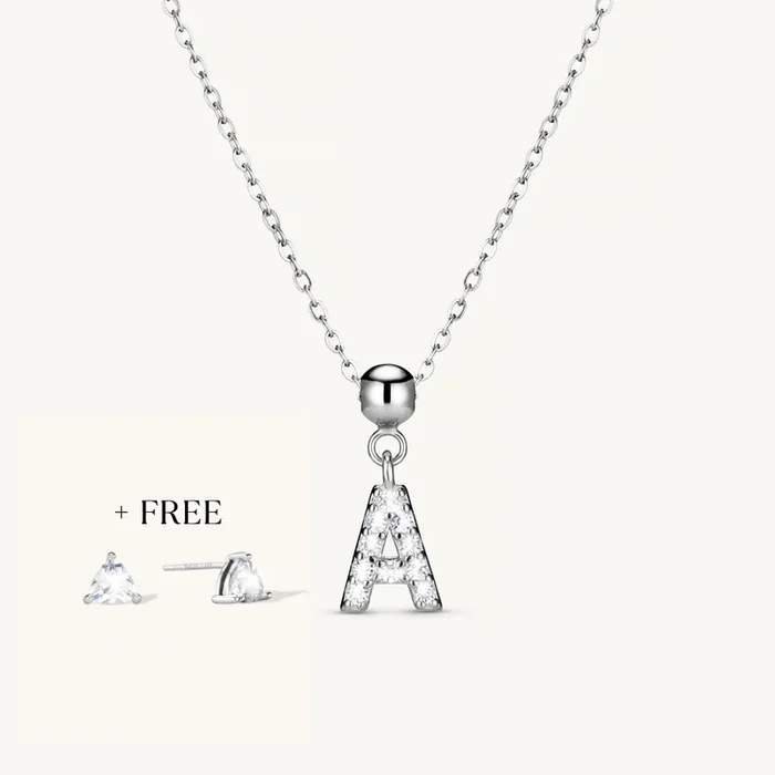 A Diamond Initial Charm Necklace + FREE Diamond Trio Studs Silver
