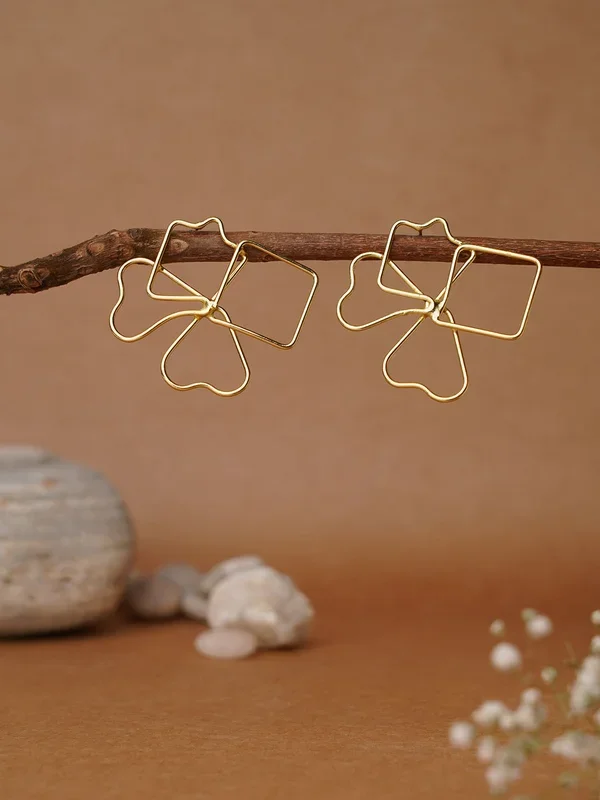 Abstract Flower Brass Earring
